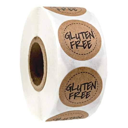 Gluten Free Kraft Stickers / 500 Brown Kraft Circle Labels Per Roll / 1" Round Food Labels Labels/Food Allergy Sticker Seals Gluten Free