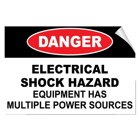Danger Electrical Shock Hazard Multiple Power Source Label Decal Sticker 7 Inches X 5 Inches 7x5 inches