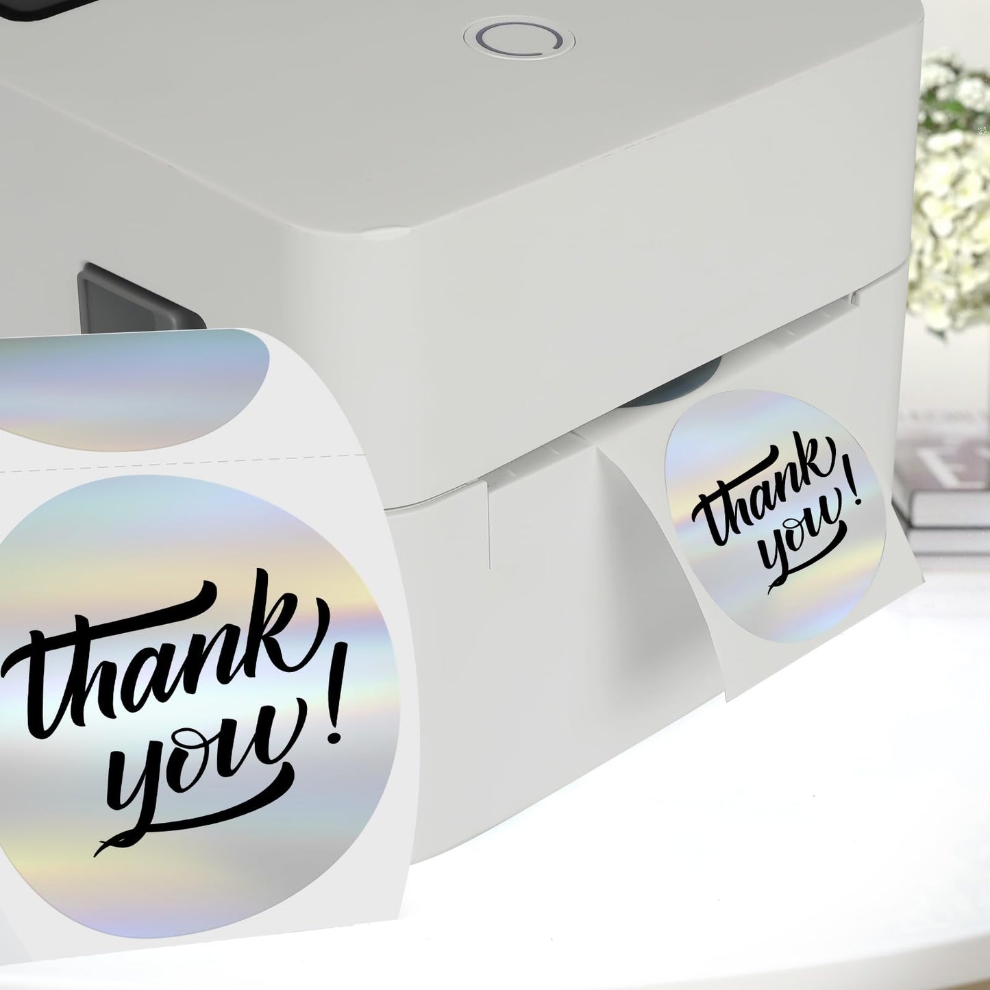 Holographic Round Thermal Labels Silver 2 Inch Self Adhesive Circle Rainbow Printer Stickers Vinyl Waterproof Roll Glitter Decals Name Tag for Design DIY Logo Business 200 PCS Holographic Silver 2 Inch Circle