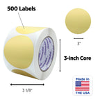 ChromaLabel 3-inch round color-coding label stickers in metallic gold, permanent adhesive, 500 per roll, for organization and labeling.