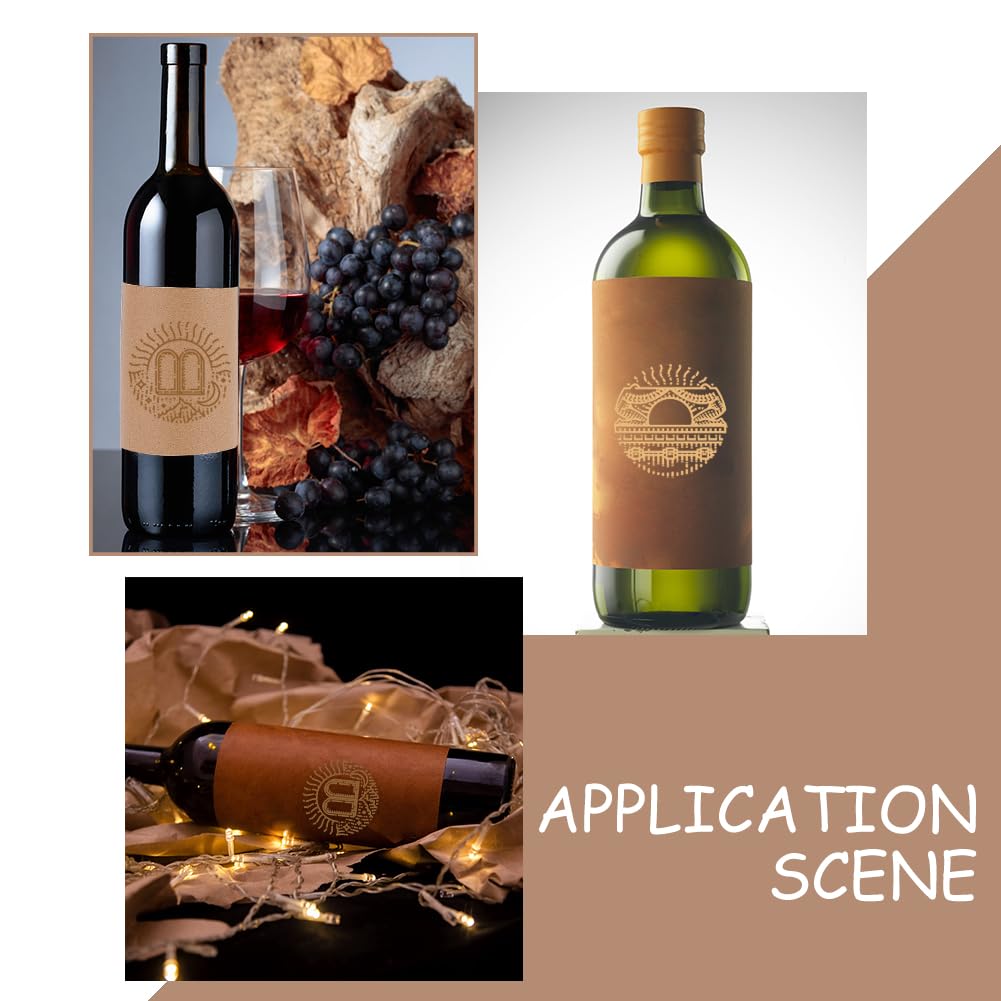PH PandaHall 20 Sheet/80pcs Adhesive Wine Bottle Labels Custom Wine Label Stickers 3.9×4.9" Brown Blank Label Stickers Bottle Label Covers for Wine Wedding Engagement Anniversary Cocktail Party 3.9×4.9"