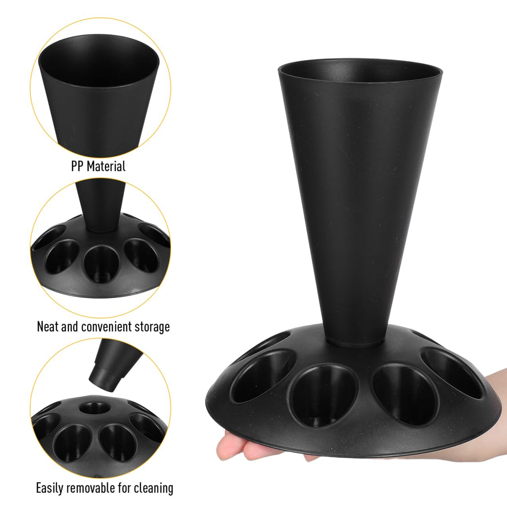 Hemobllo Piping Bag Holder Stand, Black Stainless Steel Pastry Rack with Nozzle Slots & Easy-Fill Design for Mess-Free Cake Decorating, for Home Bakers & Professionals 8.49x7.47 in