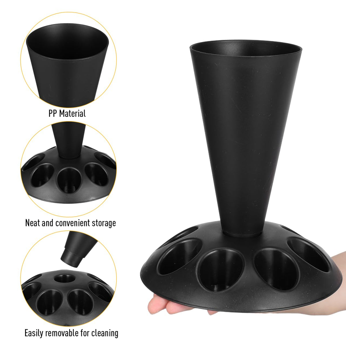 Hemobllo Piping Bag Holder Stand, Black Stainless Steel Pastry Rack with Nozzle Slots & Easy-Fill Design for Mess-Free Cake Decorating, for Home Bakers & Professionals 8.49x7.47 in