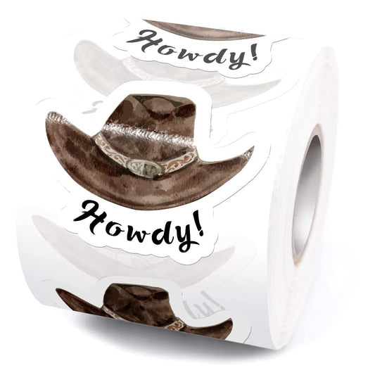 Cute Howdy Cowboy Hat Stickers,Funny Western Cowboy Hat Sticker for Howdy Party Western Themed Package Packaging 500 PCS