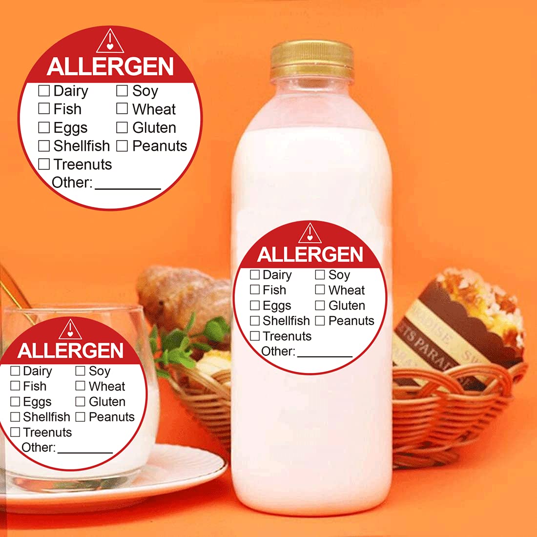 Allergen Allergy Warning Labels Sticker 2 Inch Fluorescent Red Adhesive Allergies Stickers Food Rotation Labels Food Allergy Warning Circle Dots Label for Grocery Stores,Food Packaging 500 Pcs Allergen