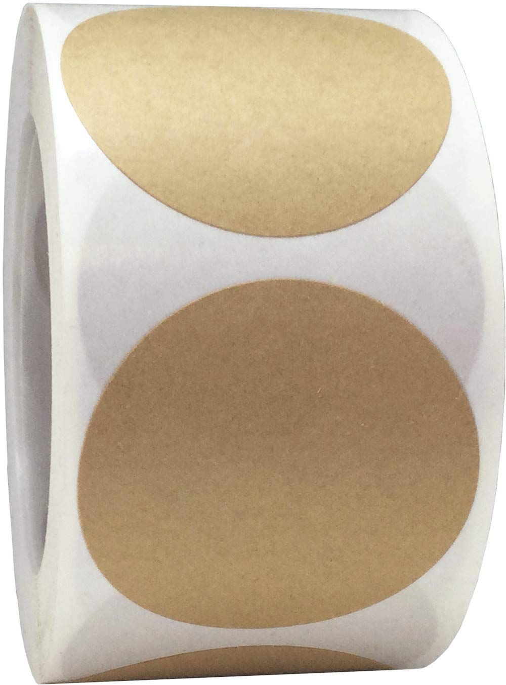 Brown Natural Kraft Color Coding Labels for Organizing Inventory 2.5 Inch Round Circle Dots 500 Total Adhesive Stickers On A Roll