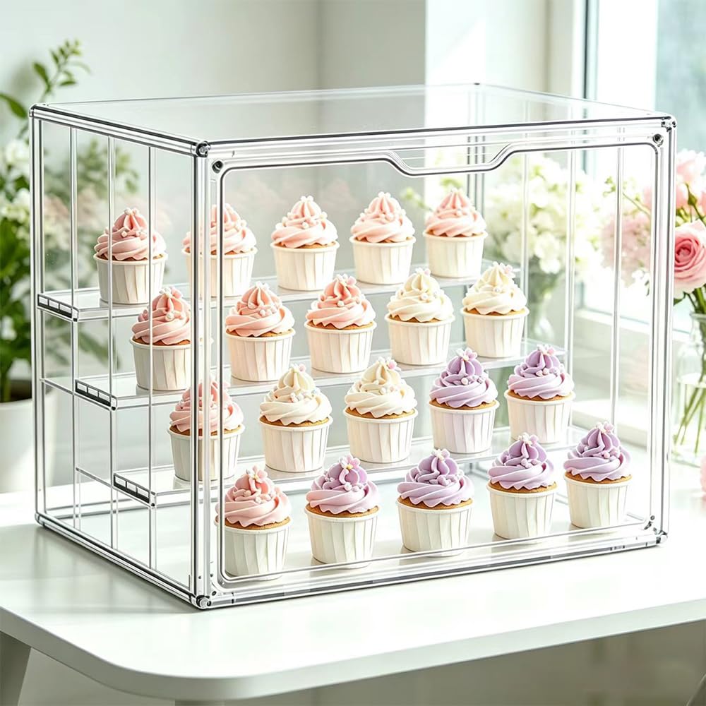 Mini Greenhouse Clear Pastry Display Case, 14.2" L x 8.7" W x10.7 H 3‑Tier Countertop Bakery Display Cabinet with Flip , Clear Dessert Holder for Bread, Pastries, Coffee Pods, Kitchen Supplies 14.2" L x 8.7" W x 10.7 " H 1
