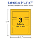 Avery® Printable Rectangle Labels, Sure Feed® Technology, 2-1/2" x 7", Bright Yellow Labels, Print-to-The-Edge, Laser/Inkjet Printable, 60 Total, Great for Candles and Jars 60 labels