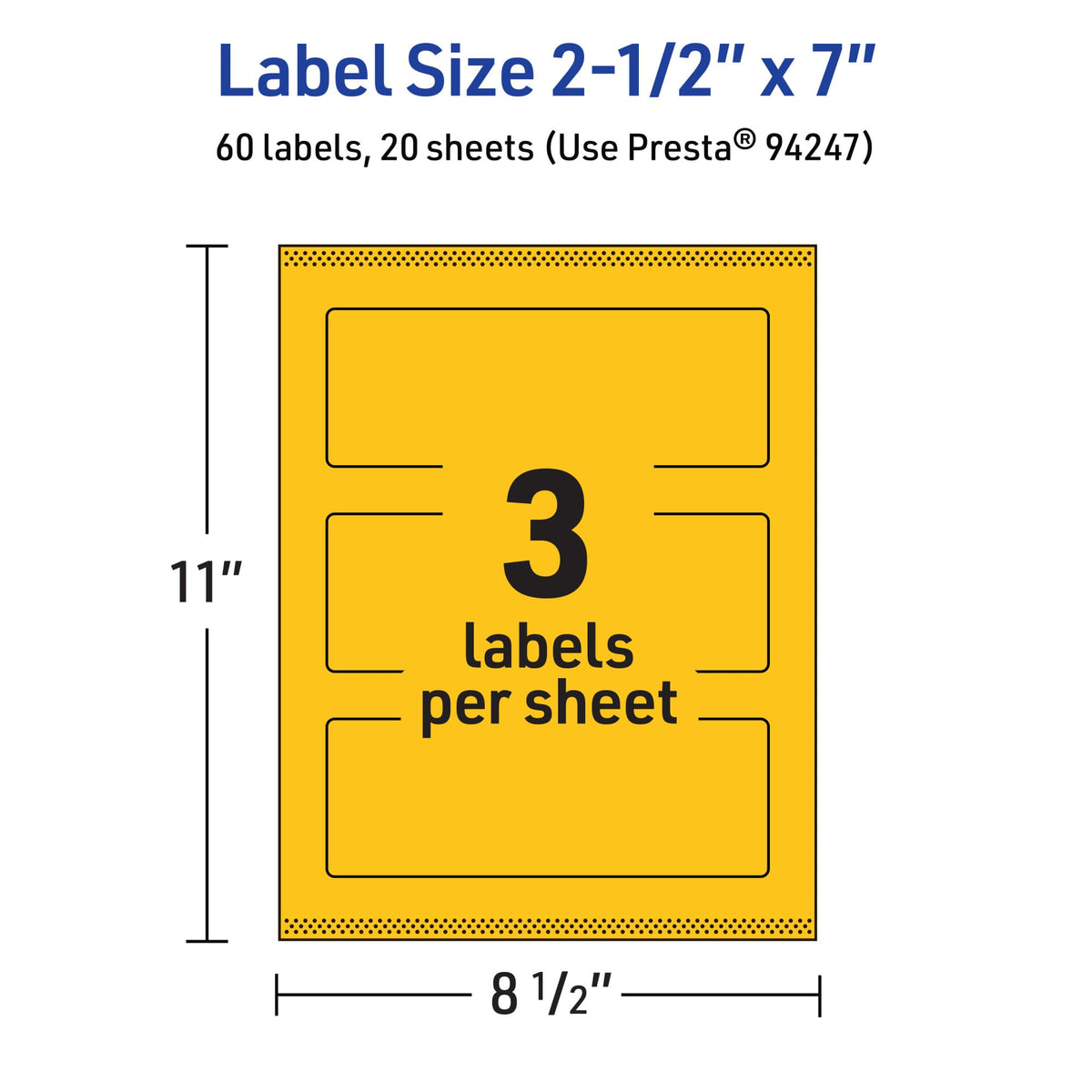 Avery® Printable Rectangle Labels, Sure Feed® Technology, 2-1/2" x 7", Bright Yellow Labels, Print-to-The-Edge, Laser/Inkjet Printable, 60 Total, Great for Candles and Jars 60 labels