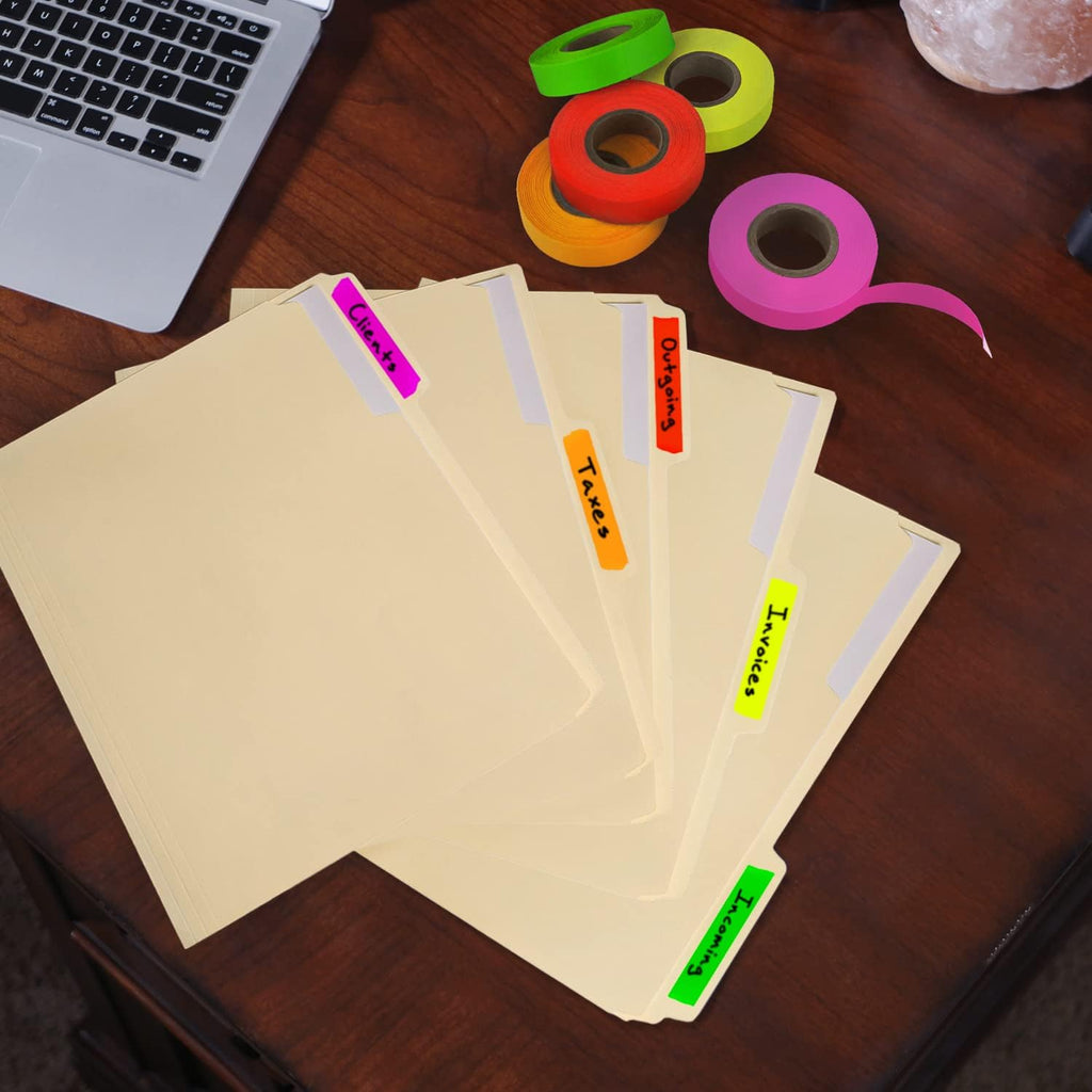 ChromaLabel fluorescent yellow 0.50 inch color-coding tape roll, 13.89 yards long, with clean removal and color code marking.