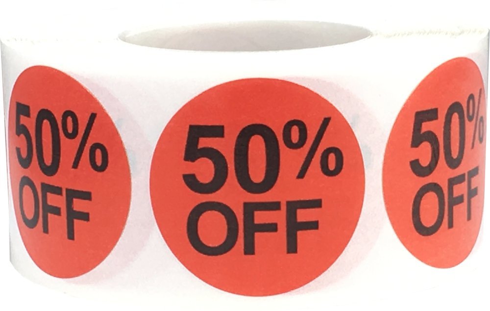 50% Percent Off Stickers for Retail 1 Inch 500 Adhesive Labels