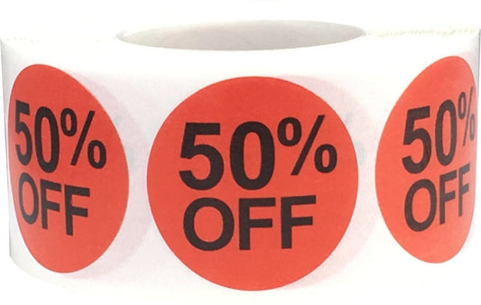 50% Percent Off Stickers for Retail 1 Inch 500 Adhesive Labels