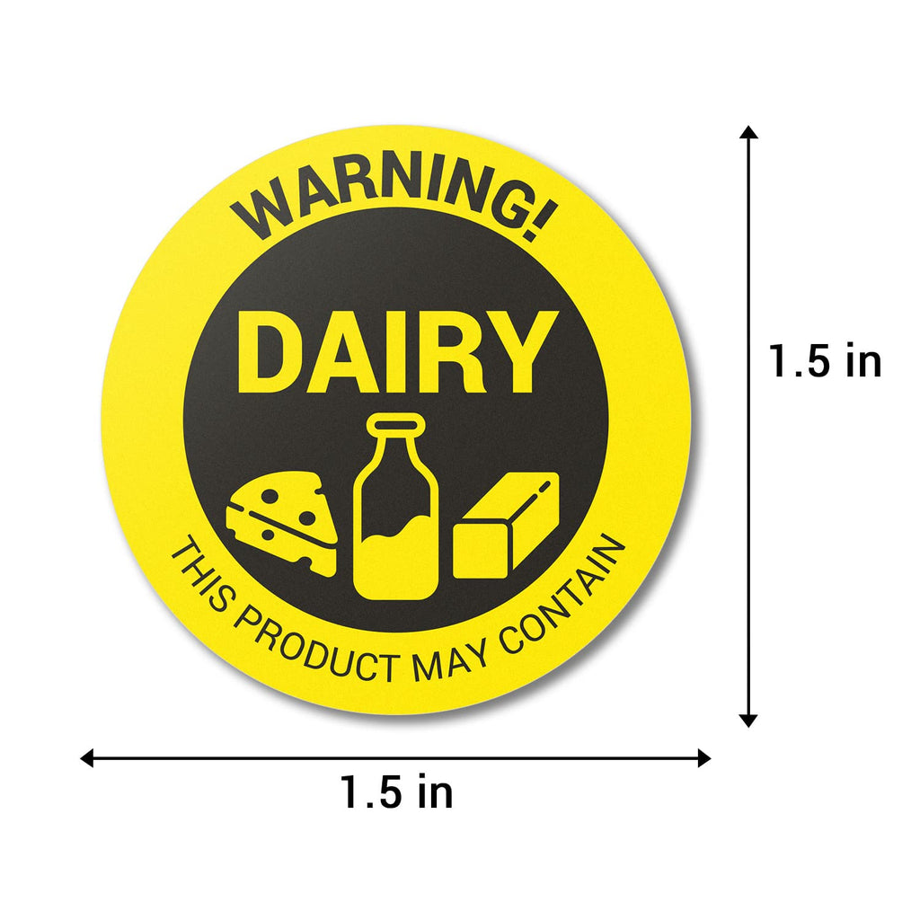 Dairy Allergen Label Stickers, 1.5 inch Circle, 900 Labels Contains: Milk