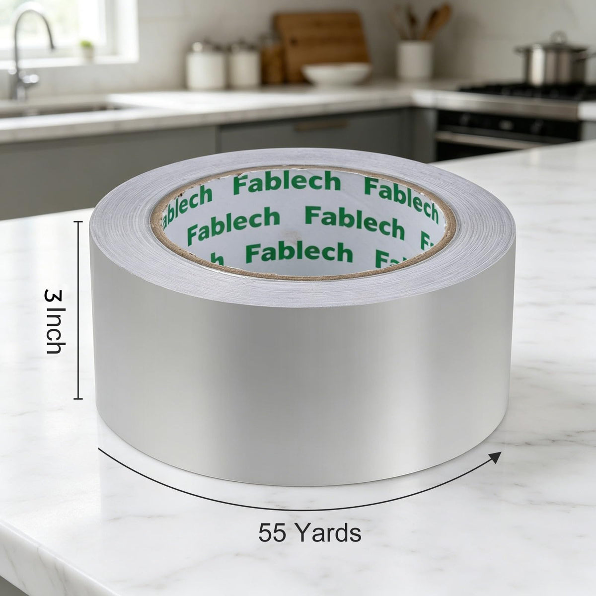 Aluminum Foil Tape, Heavy Duty 3.2mil Thick, 3 Inch x 55 Yards (165ft), High Temperature Resistant, Waterproof, for HVAC Duct Sealing, Metal Repair & Insulation 3"×55Y