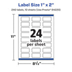 Avery Printable Durable White Rectangle Labels, Sure Feed Technology, 1" x 2", Print-to-the-Edge, Waterproof Labels, Laser & Pigment-Based Inkjet Compatible, 240 Total 240 labels