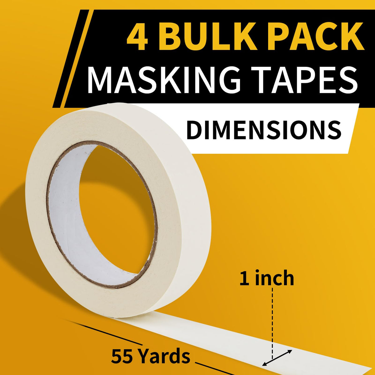 NIUBIER Masking Tape 1 Inch Wide, 4 Pack Painters Tape, Strong Adhesive Labeling Tape, Beige White, 55 Yards per Roll (220 Total Yards) for Home, Office, Labeling, School, DIY, and Crafts 1 Inch x 55 Yards x 4 Rolls