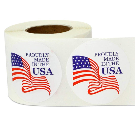 Proudly Made in The USA Stickers - Patriotic Production Sticker for Products, Manufacturing, Wholesale, Sales, Craft, American Made - 300 Count Circle Dot Labels - 1.5 Inch Stickers