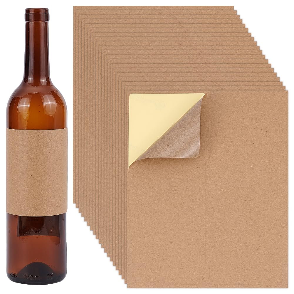 PH PandaHall 20 Sheet/80pcs Adhesive Wine Bottle Labels Custom Wine Label Stickers 3.9×4.9" Brown Blank Label Stickers Bottle Label Covers for Wine Wedding Engagement Anniversary Cocktail Party 3.9×4.9"