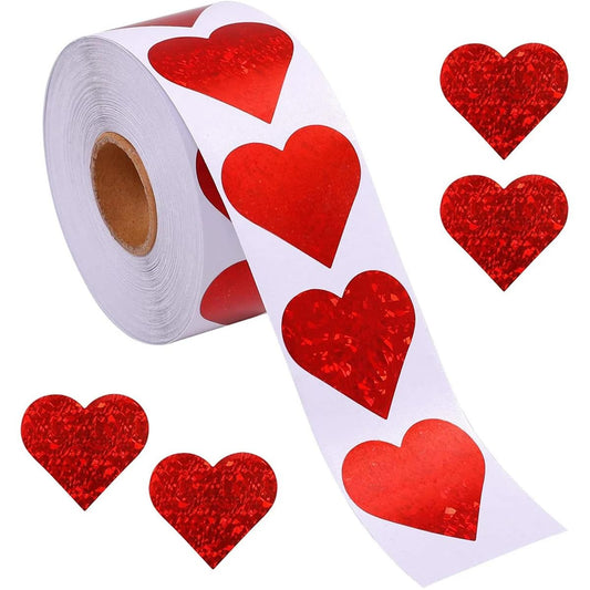 500PCS Valentine's Day Heart Stickers Red Sparkle Love Heart Roll Stickers Valentine's Day Decoration Round Labels Heart Shape Scrapbooking Adhesive Stickers for Valentine's Day Wedding Gift Decor