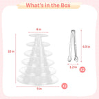 OMISTAR 2 PCS 6-Tier Clear Macaron Display Stands, Plastic Macaron Tray Tower with Stainless Steel Serving Tongs, Transparent Cupcake Dessert Stand for Weddings, Birthday Parties, Bakeries Clear,6-Tiers