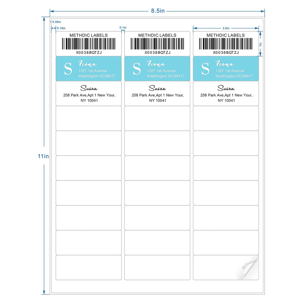 Methdic Address Labels 1" x 2-5/8" 3000 Labels Sticker Paper for Laser/Ink Jet Printer Mailing Labels 8.5"×11" White 30 per Sheet Rectangular 1" x 2-5/8" 100 Sheets