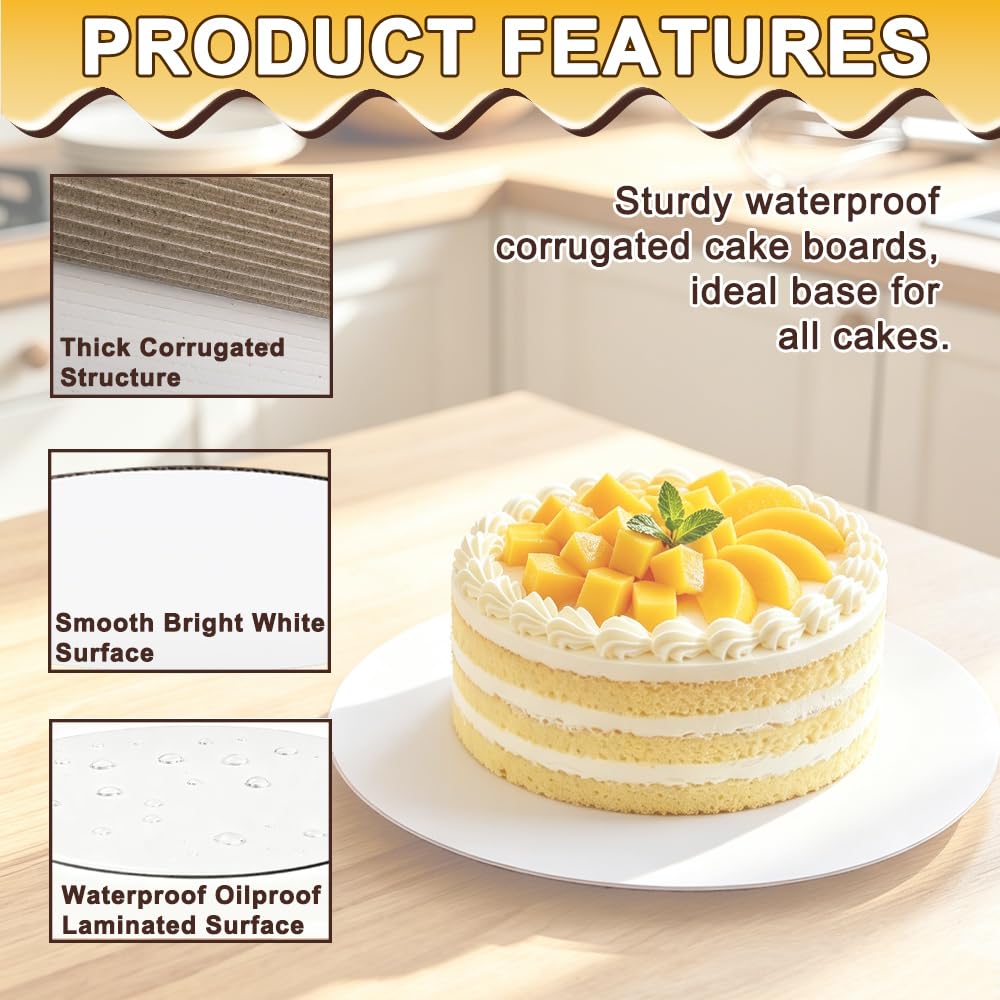 Vicsamer 6PCS Cake Rounds-12IN, Sturdy Corrugated Cake Boards for Dessert