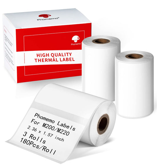 Phomemo M220 Labels,3 Rolls Self-Adhesive Stickers, 2.36'' x 1.57'' compatible with Phomemo M220/M200 Label Maker,Suitable for Office,Warehouse,Address,Mailing,Price Tag,180Pcs /Roll 2.36'' X1.57'' 3 Roll