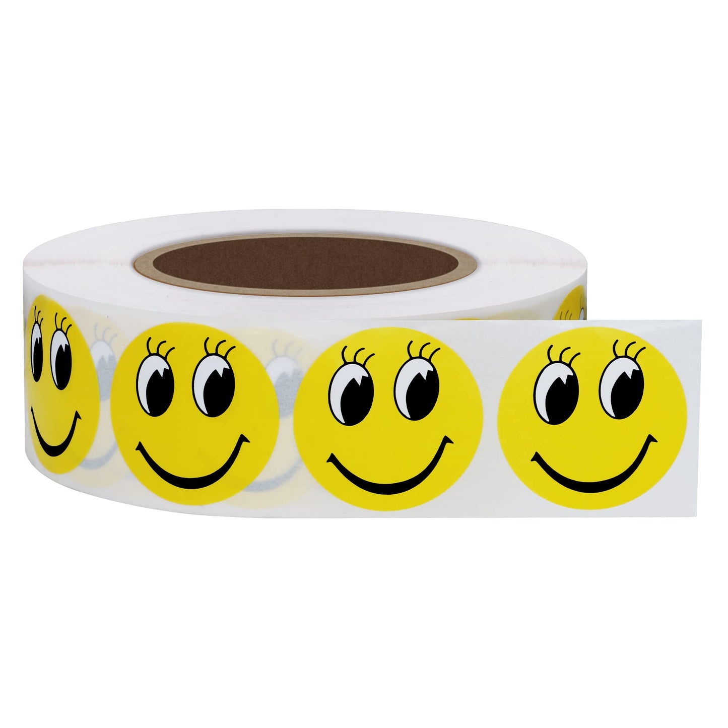 Hybsk 1" Round Yellow Happy Face with Eyelash Happy Stickers Circle Teacher Labels 1,000 Total per Roll