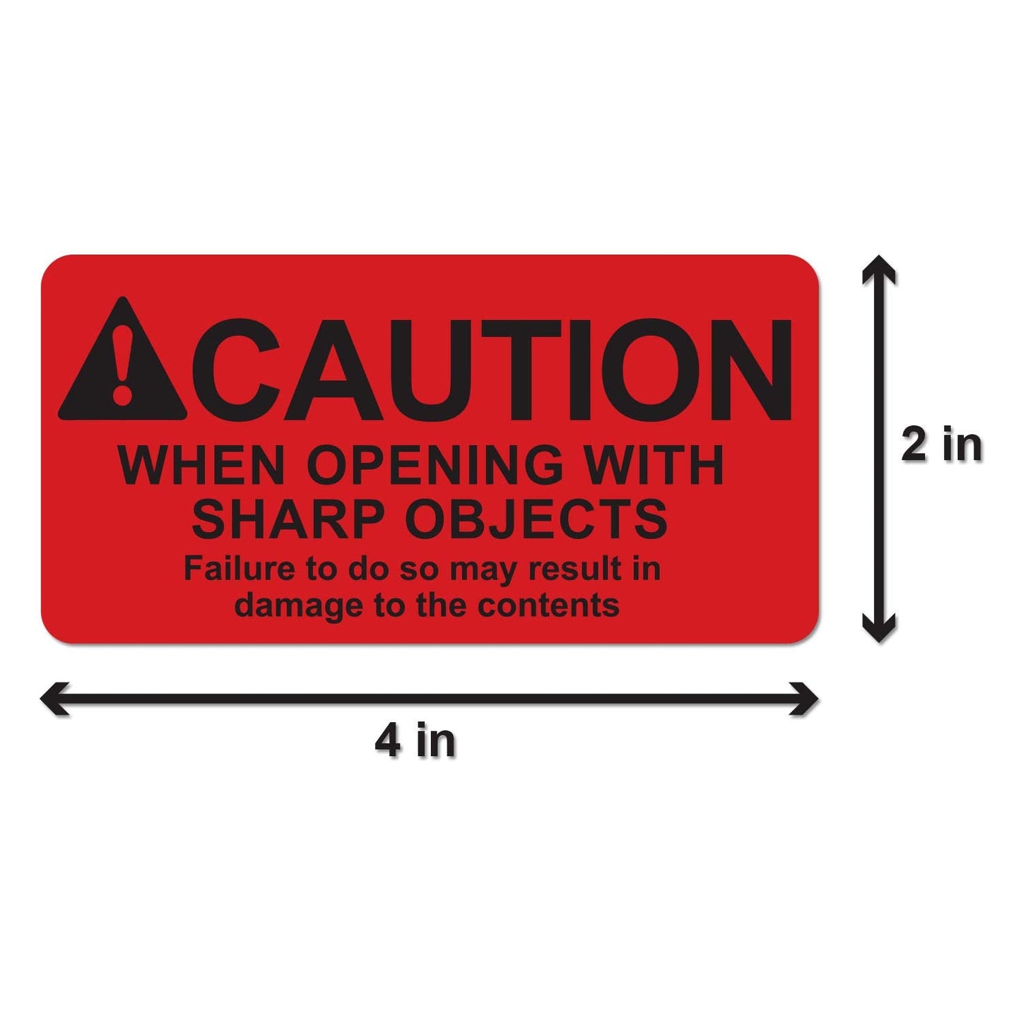 Caution When Opening with Sharp Object Labels (4 x 2 inch, Red - 300 Labels) International Instruction Warning Labels with Strong Adhesive