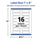 Avery Printable Durable White Rectangle Labels, Sure Feed Technology, 1" x 3", Print-to-the-Edge, Waterproof Labels, Laser & Pigment-Based Inkjet Compatible, 160 Total 160 labels