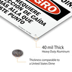 SmartSign 14" x 10" Bilingual (English/Spanish) Danger Fall Protection Required Beyond This Point Metal Sign, 40 mil Laminated Rustproof Aluminum, Pre-Drilled Holes, Red, Black and White, Made in USA