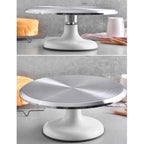 10 Inch Revolving Cake Decorating Stand, Professional Aluminum Alloy Cake Turntable with Silent Bearing, Easy Access to All Sides for Frosting, Smooth Smoothing (White)