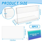 30 Pack Mini Clear Sign Display Holder with Blank Labels,3.5*2.4 Inch Horizontal Slanted L-Shape Plastic Name Card Price Card Tag Label Counter Top Stand