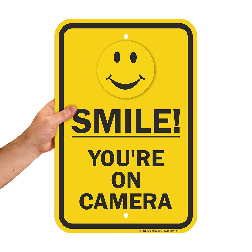 SmartSign "Smile You're On Camera" Sign | 12" x 18" Aluminum
