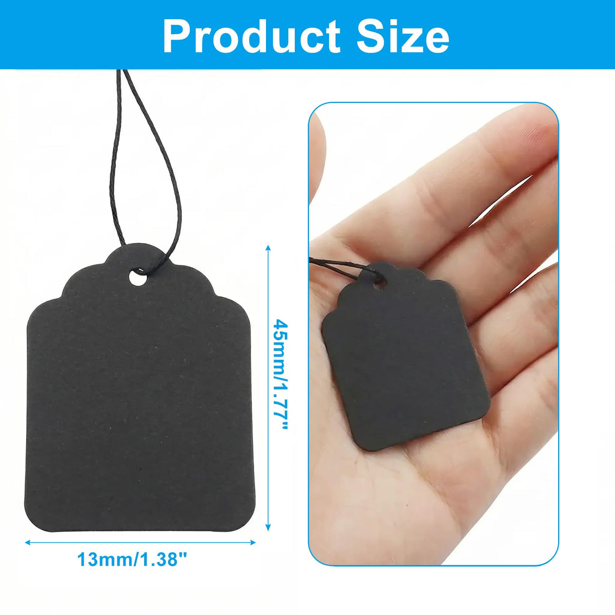 Piutouyar 200 Pcs Price Tags with Elastic String, Black, 45x35 mm 45x35 mm/1.77x1.38 inch