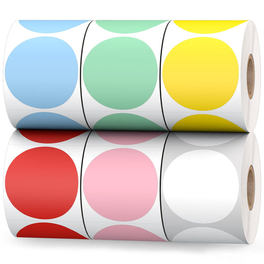 6 Rolls 2" Color Circle Direct Thermal Stickers Labels, Self-Adhesive Round Thermal Labels Printer Stickers for Business, DIY, Code, Name Tag, Envelope Seal (4500 Labels)