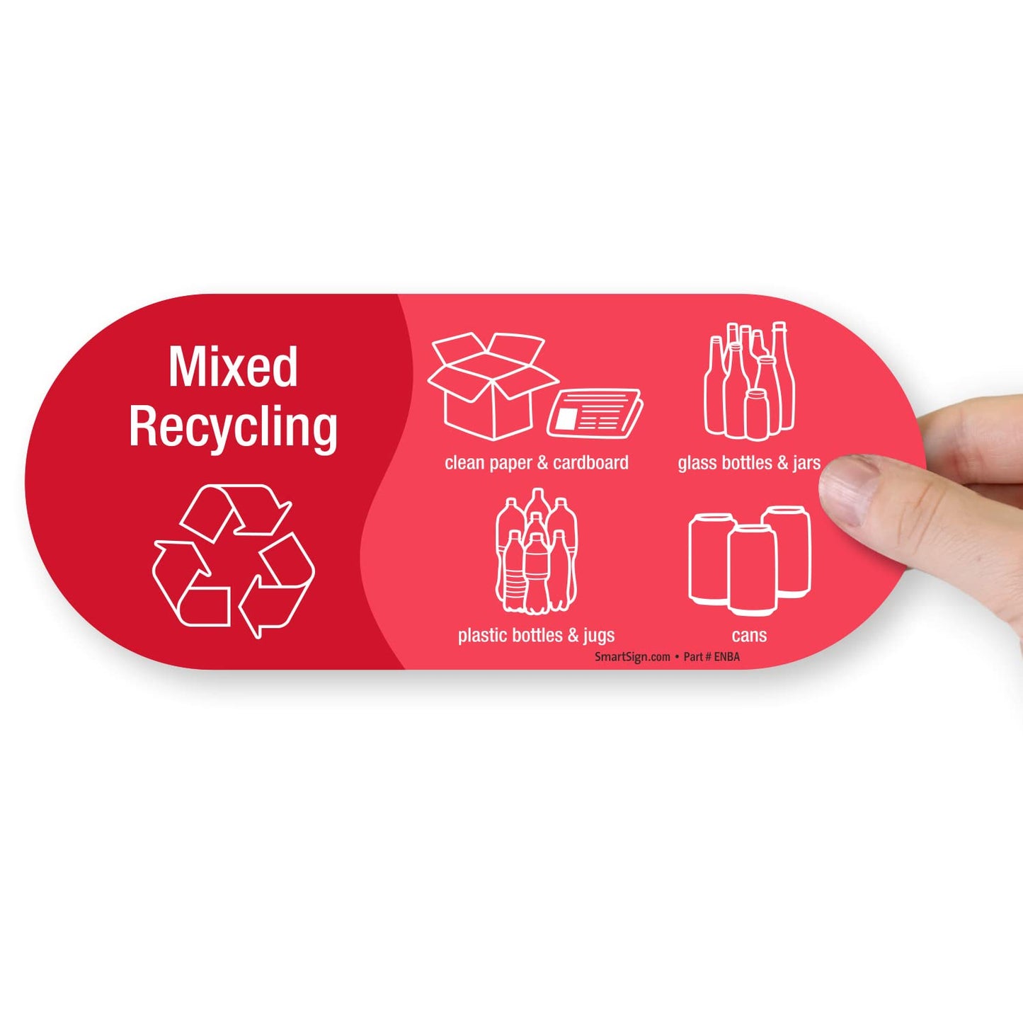 SmartSign (Pack of 4) 3.75 x 9 inch “Mixed Recycling” Sticker Labels with Symbols, 5 mil Laminated Polyester with SuperStick Adhesive, Red and White, Made in USA 3.75" X 9"_mixed Recycling
