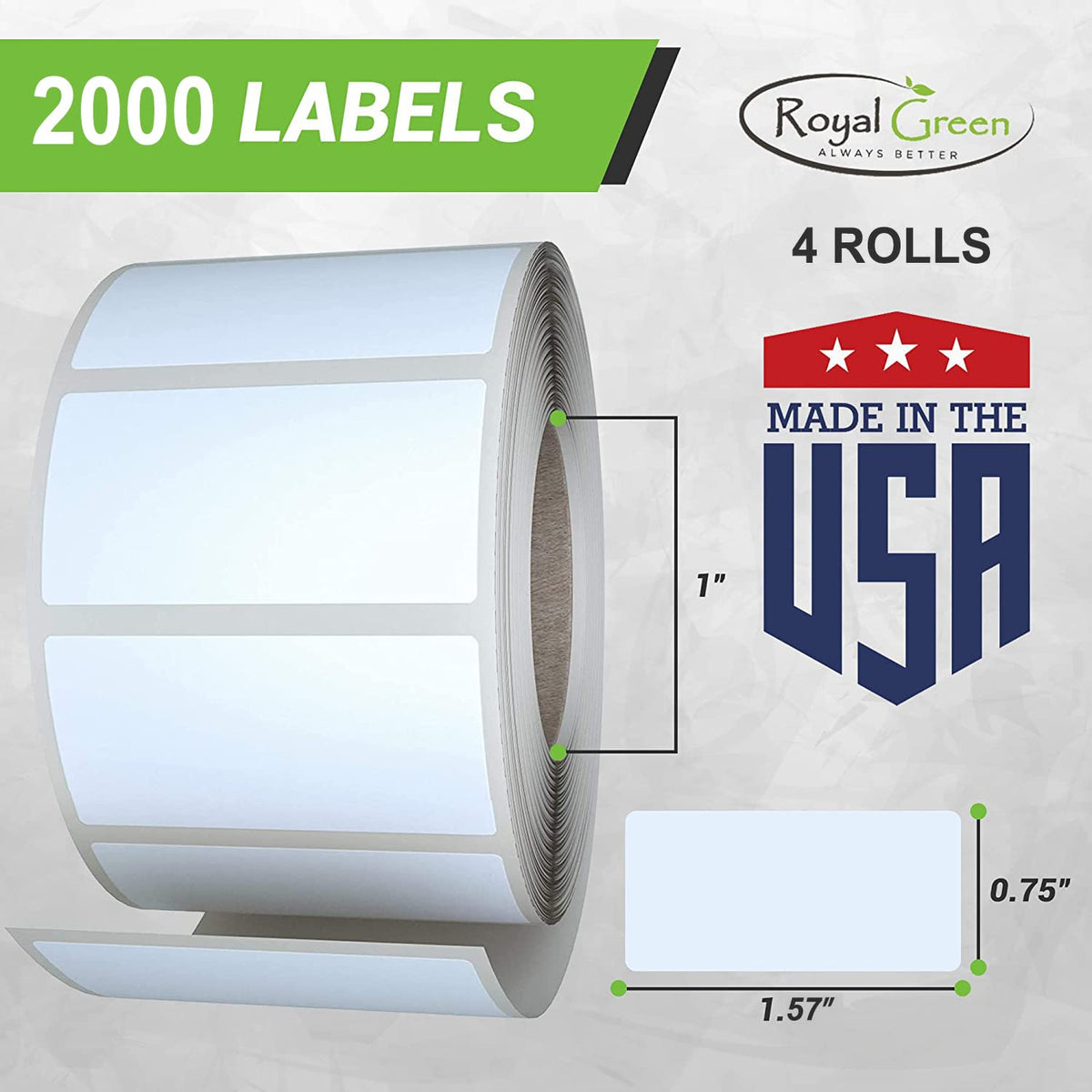 Royal Green 4-Color Rectangle Labels, 40 x 19mm, 2000 Pack 4 Color Combo