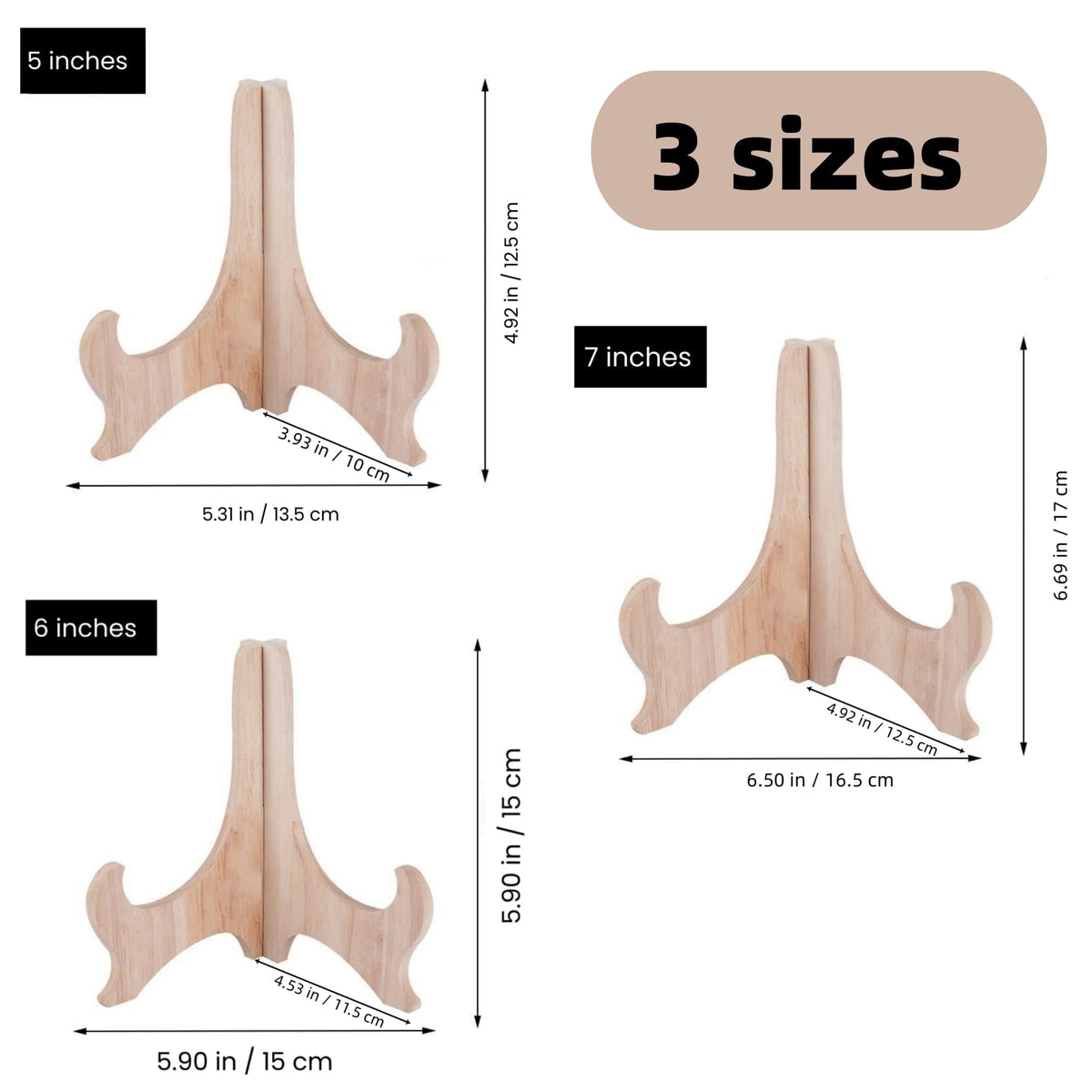 RTeng 2 Pack Wooden Display Stand for Sculptures | Plate and Stone Holder | Decorative Support Rack – Stylish Wooden Stands for Display, Plate Stands, Picture Frame Stand (5”, 6”, 7”) (5 Inch) 5 Inch