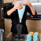 Hemobllo Piping Bag Holder Stand, Black Stainless Steel Pastry Rack with Nozzle Slots & Easy-Fill Design for Mess-Free Cake Decorating, for Home Bakers & Professionals 8.49x7.47 in