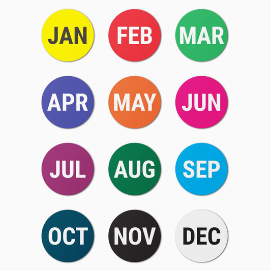 TucoDeals | Month of The Year Labels Stickers - 1" Round Circle Dot Assorted Color Coded Label Stickers for Warehouse Inventory Pharmacy, Strong Adhesive & Easy Peel (300 Labels on Sheet) 300 Labels