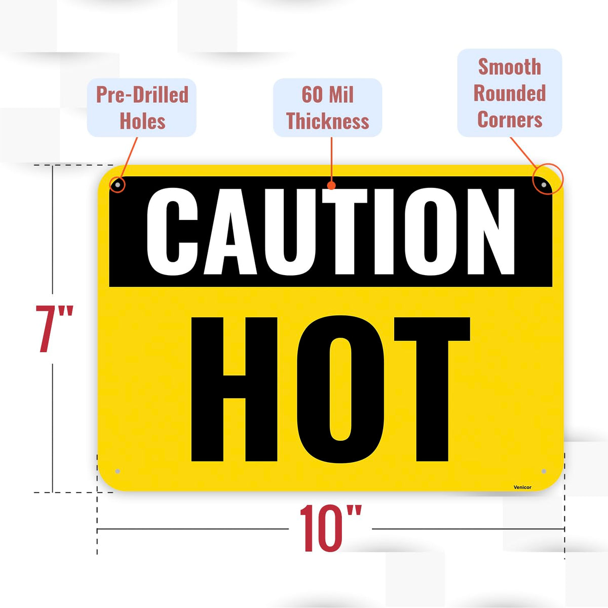 1PC Caution Hot Sign, 10 x 7 Inches - Aluminum - Danger Hot Surface Warning Sign