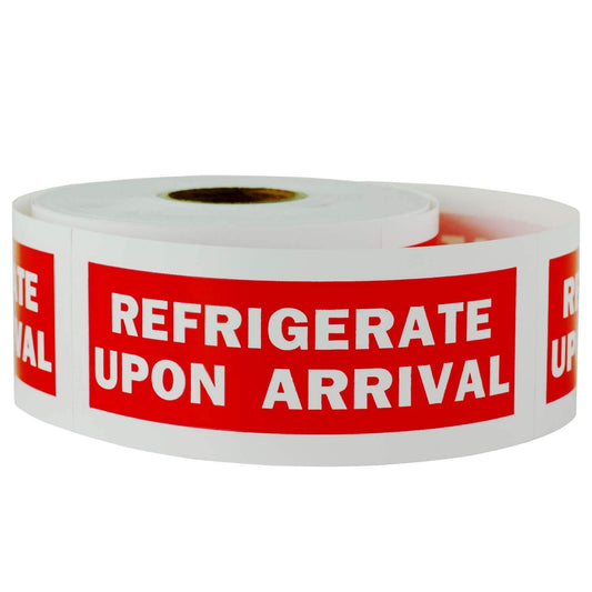 1200 Labels - 1.25 x 4 inch, REFRIGERATE Upon Arrival Labels - Self Adhesive Warning Shipping & Mailing Labels (Red - 4 Rolls)