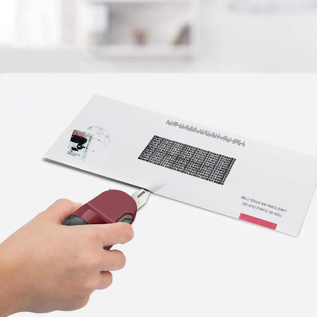 Guard Your ID 3-in-1 Wide Advanced Roller with Retractable Box & Envelope Opener, Identity Theft Prevention Security Stamp, Wine