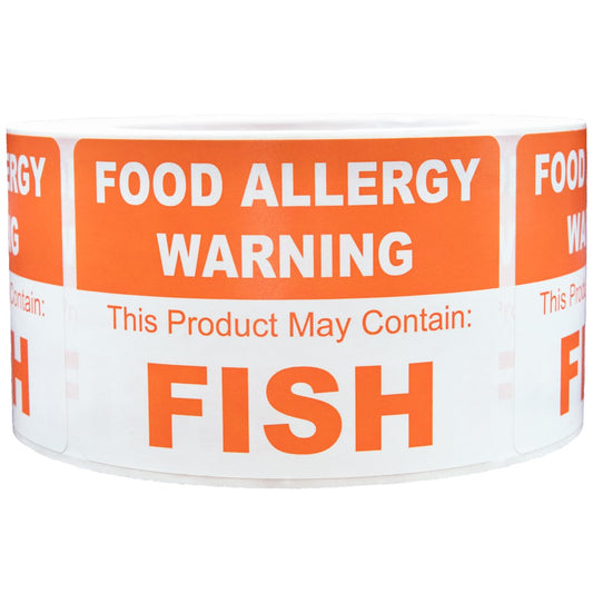 Food Allergy Warning Labels This Product May Contain Fish 2.5 x 3.5 Inch Rectangle 500 Adhesive Stickers