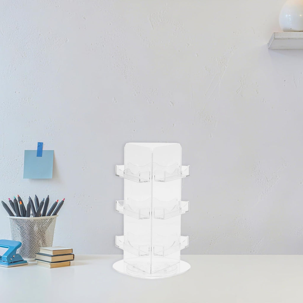 PATIKIL 3 Tier Greeting Card Display Stand, Acrylic Cards Rotating Display Stand Spinning Postcard Rack for Postcard Photo Rack Desk Book Stamp, Clear