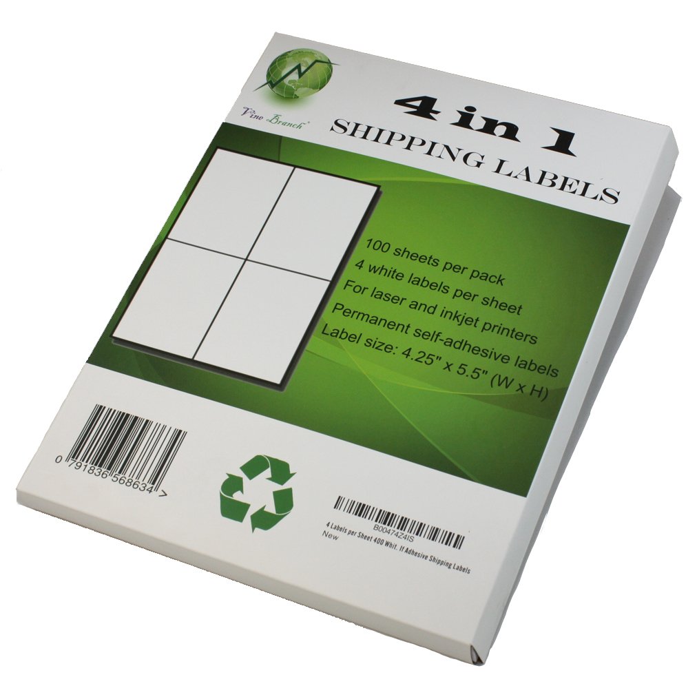 4 Labels per Sheet 400 White Blank Quarter Sheet Self Adhesive Shipping Labels for UPS, USPS, FedEx, DHL, Endicia