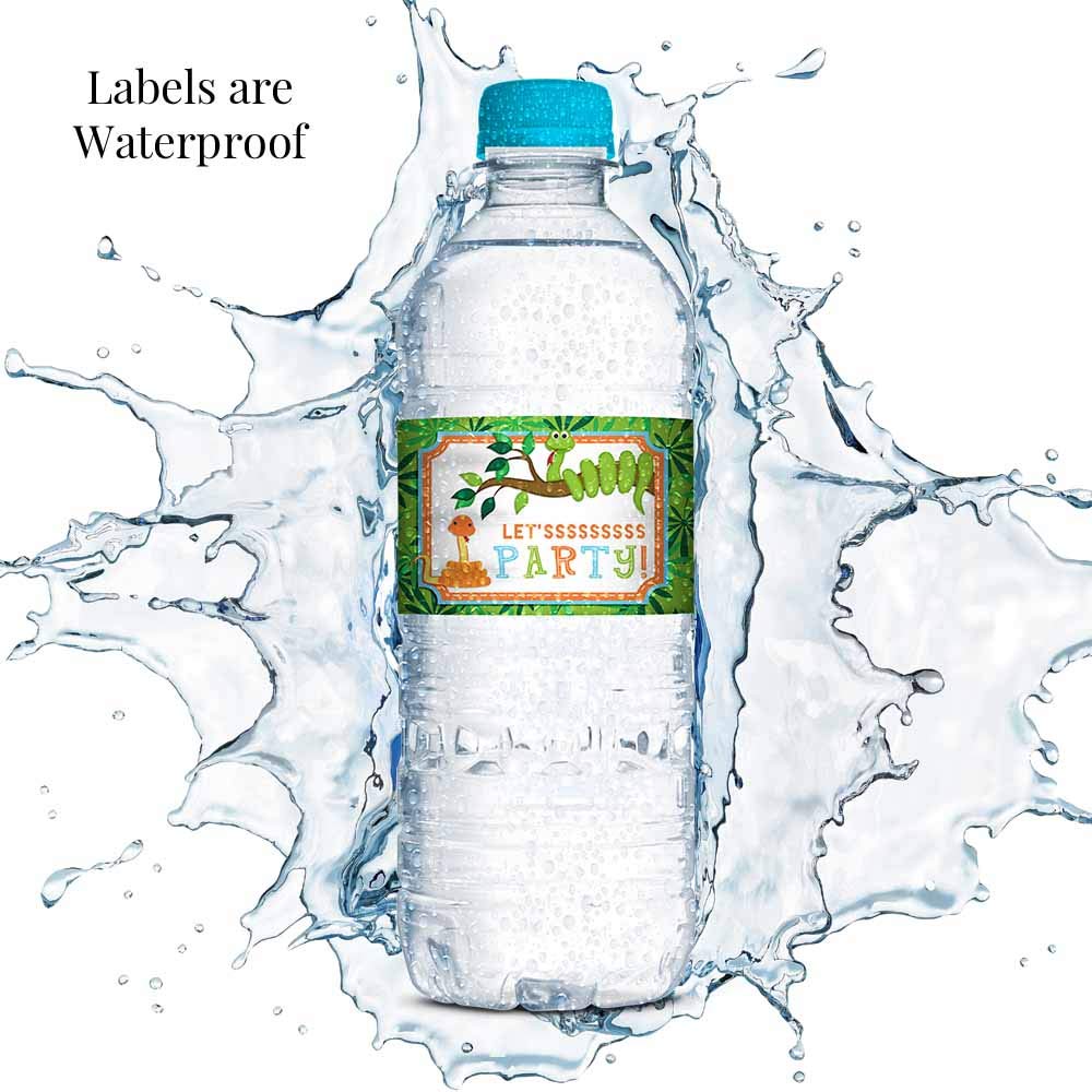 Snake Themed Birthday Party Waterproof Water Bottle Sticker Wrappers, 20 1.75" x 8.5" Wrap Around Labels by AmandaCreation