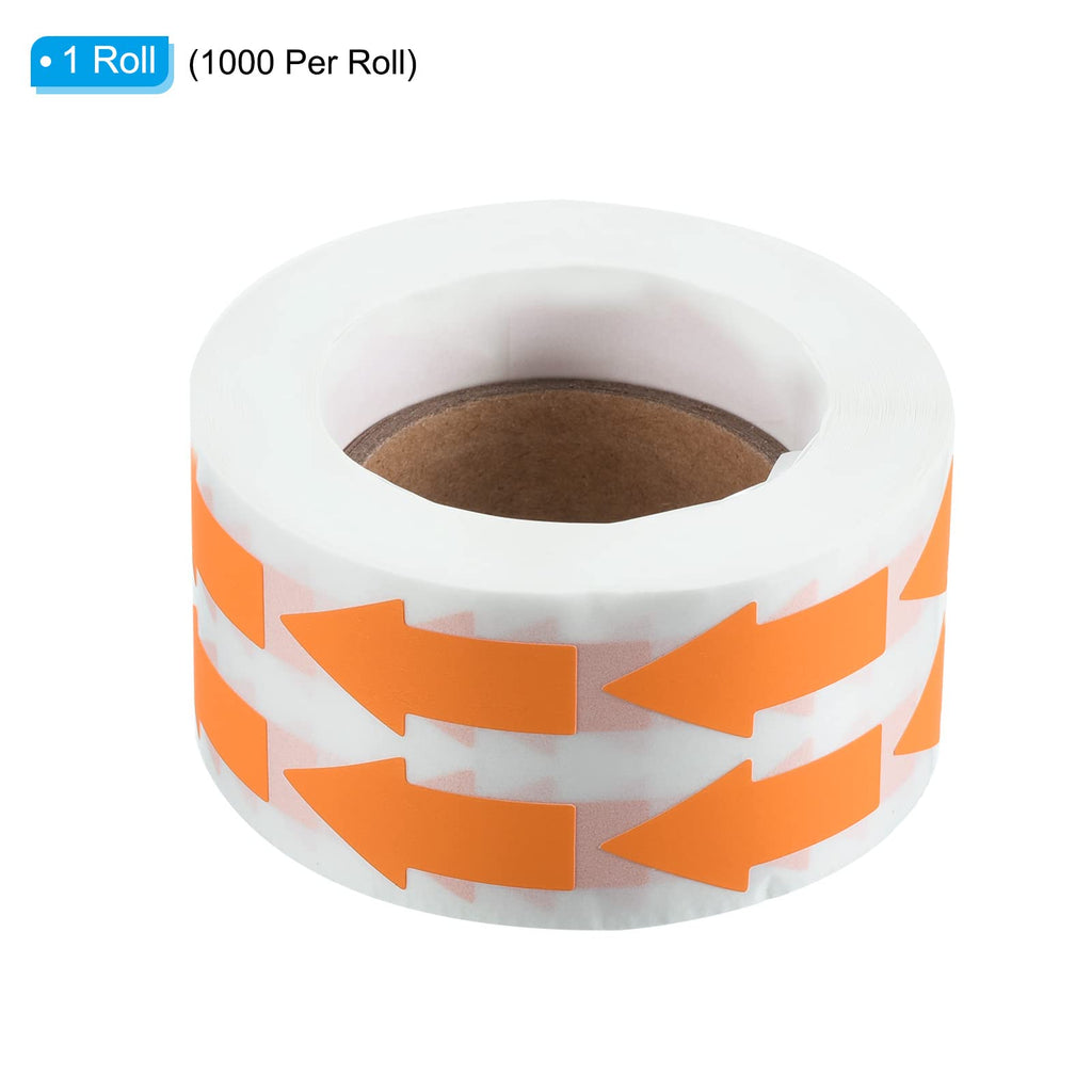 Bright orange PATIKIL arrow stickers, 1.2x0.6 inches, 1000 pcs, adhesive pipe markers for gas flow direction and defect marking.