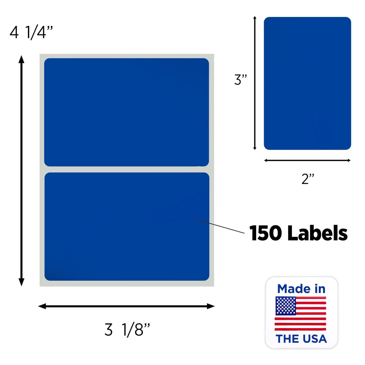 Dark blue ChromaLabel 2x3 inch name tag stickers, color-coding labels, 150 per pack, shown on a white background.